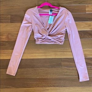 Pink long sleeve crop top